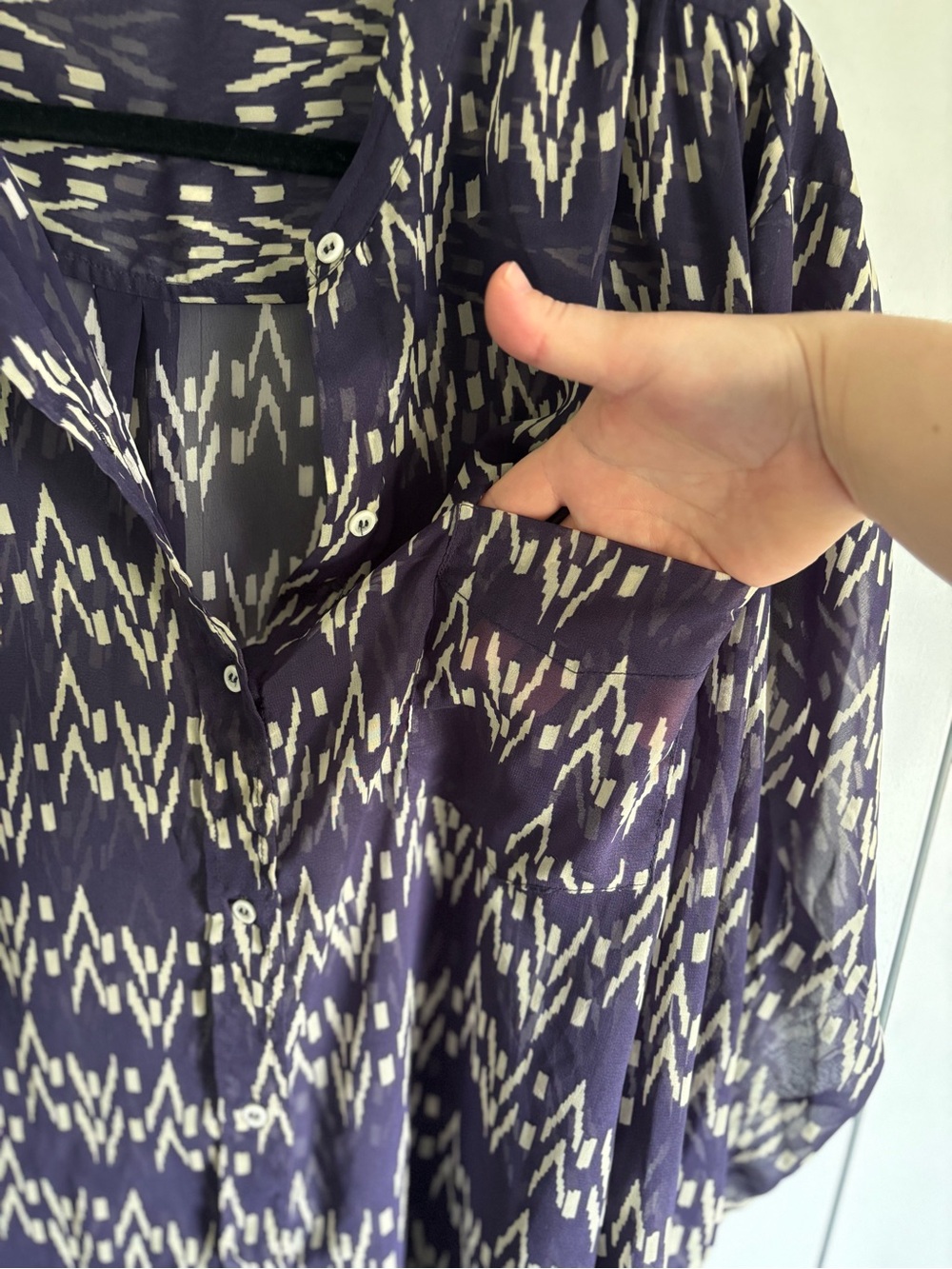 Zara Sheer Navy Patterned Tunic Large - Picture 5 of 13